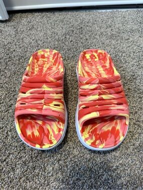 Hoka One One Red & Yellow Marbled Slide Sandals